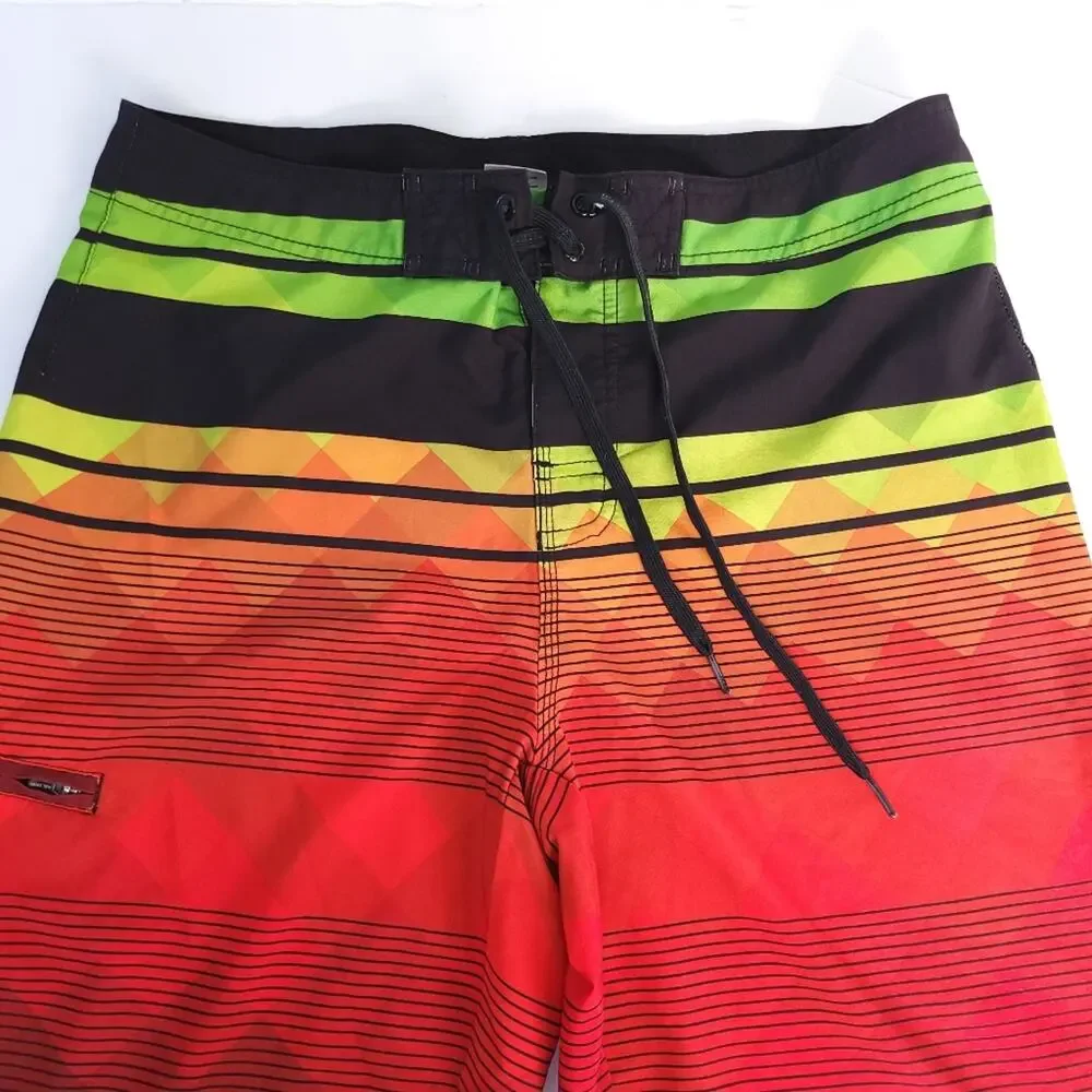 Hang Ten Board Shorts Size 32 Bright Color Waist Tie, 11